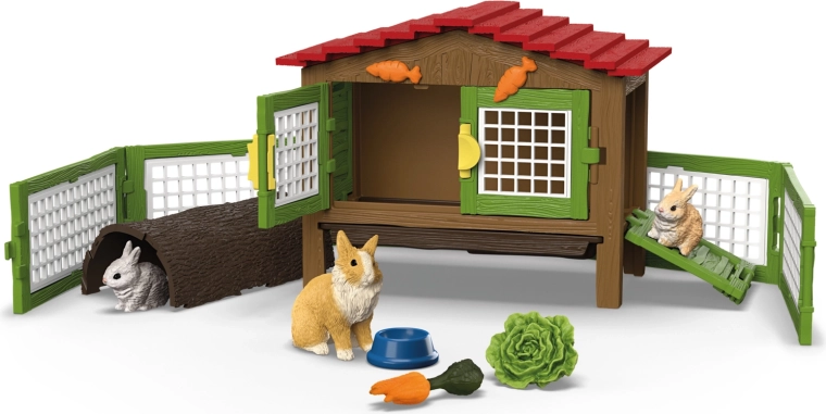 Schleich FARM WORLD konijnenhok met dwergleeuwtjes
