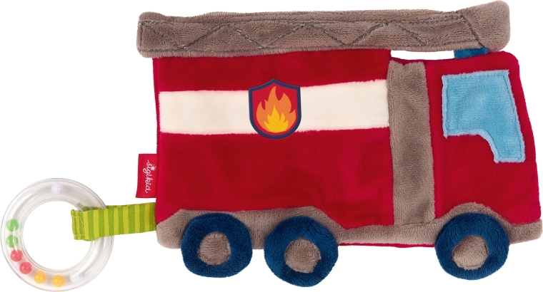 Sigikid comfortabele knuffeldoek – brandweerauto met knisperfolie en rammelaar