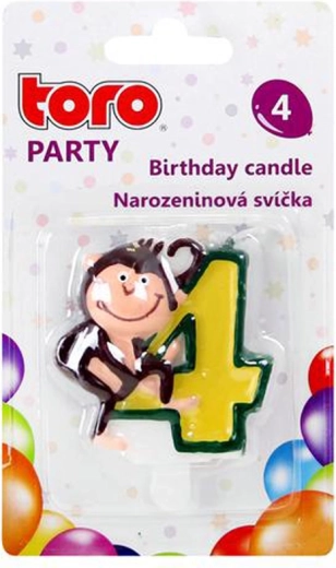 Taartkaars cijfer 4 met aapje TORO