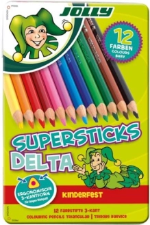 Driehoekige kleurpotloden DELTA, 12 kleuren, in metalen doos