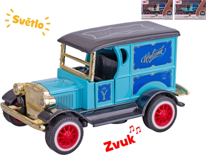 Auto oldtimer metalen model 11 cm met licht en geluid