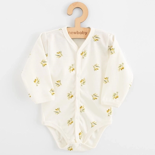 Babyromper met volledige drukknoopsluiting met lange mouwen van biologische katoen New Baby Olijven