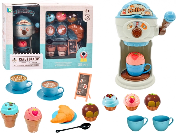 Zoete lekkernijen koffiehuis met ijsmaker, kopjes en muffins