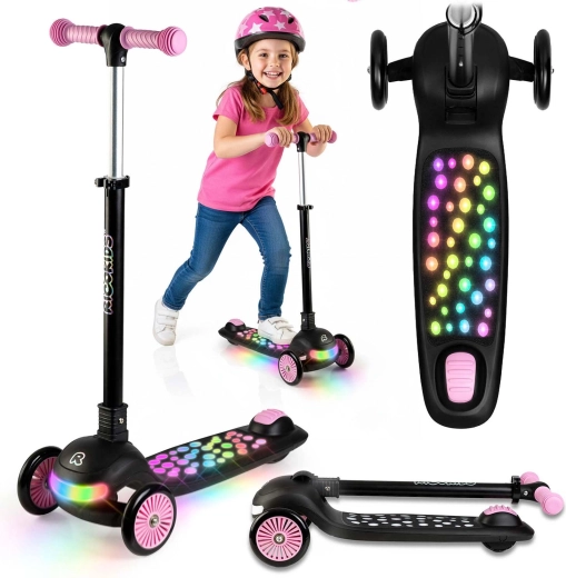 Kinder driewielige balansstep met LED-verlichting Ricokids Glowi – zwart‑roze