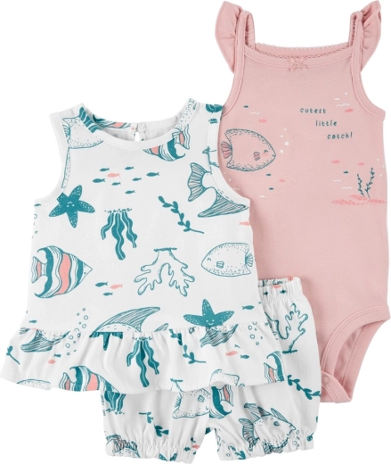 Carter's 3-delige set voor baby Pink Ocean – romper en mouwloos shirt, korte broek (maat 56)