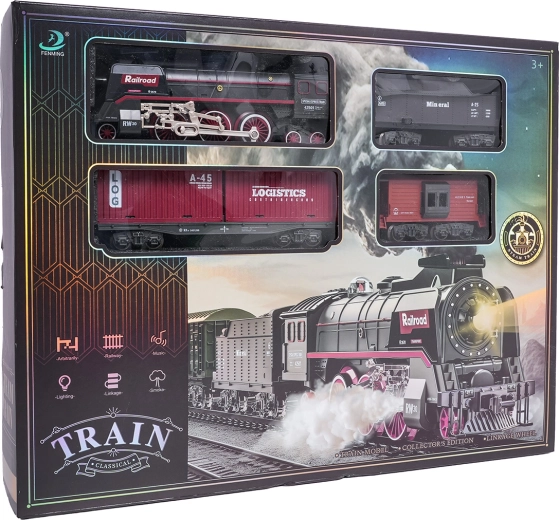 Retro treintje met licht, geluid en rook 138 cm