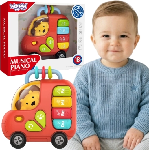 Woopie baby interactieve piano-bus met leeuw met geluiden en lichtjes