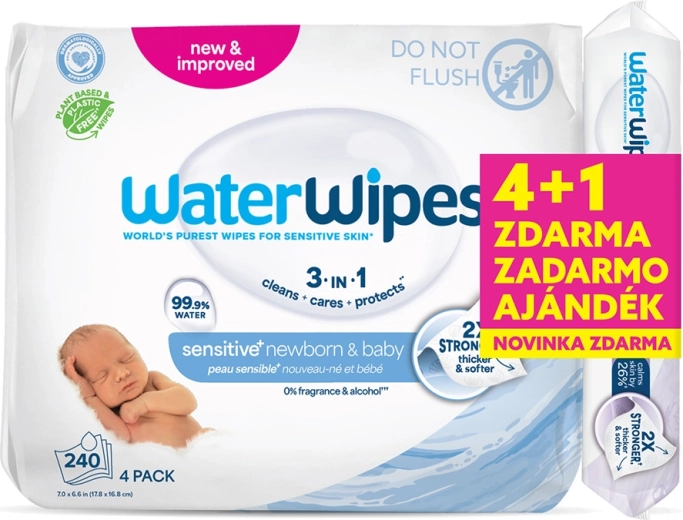 WaterWipes vochtige doekjes 4×60 stuks + Soothing Clean 60 stuks gratis