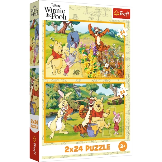 Puzzel 2x24 Disney Winnie de Poeh - Dag in de tuin