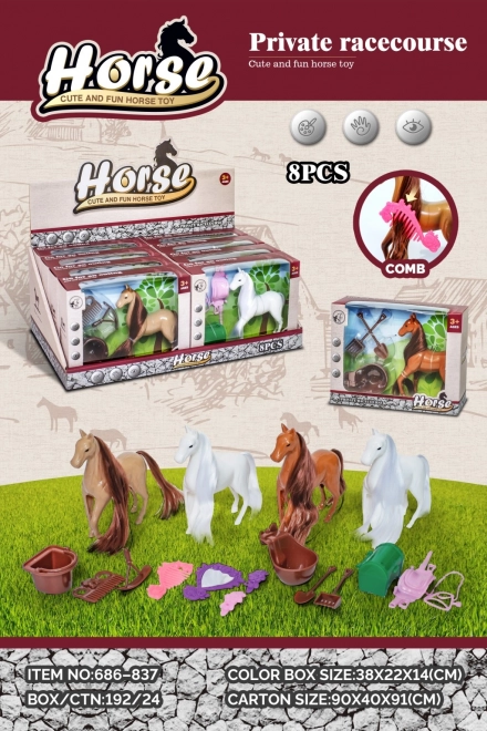 Speelgoedpaardje met kam en accessoires, set