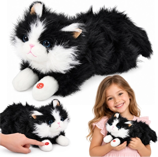 Interactief zwart-wit pluchen katje met miauwgeluiden 40 cm