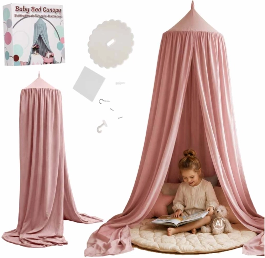 Boho kinderhemel voor boven het bed – lichtroze