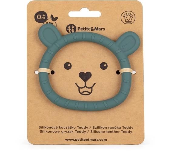 Siliconen bijtring Petite&Mars teddy misty green