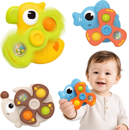 Woopie Baby sensorische draaiende speeltjes met zuignap – dieren 3 stuks