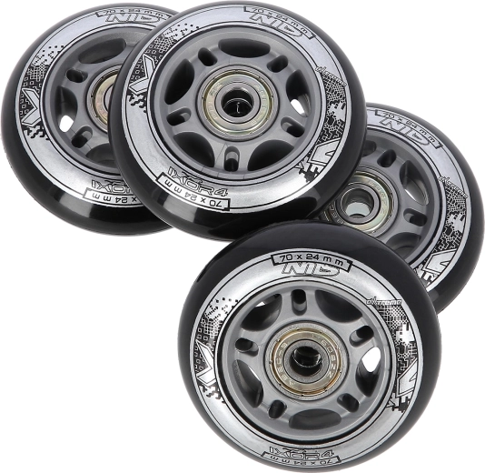 Set zwarte wielen 70 × 24 mm met ABEC 9-lagers NILS EXTREME