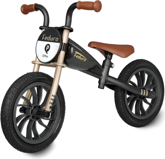 Loopfiets QPLAY Feduro black/golden pro voor kinderen van 3–6 jaar