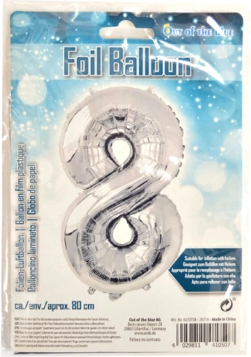 Folieballon cijfer 8 zilver 80 cm