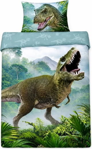 Katoenen beddengoed FARO T-Rex in het oerwoud, groen, 140 × 200 cm