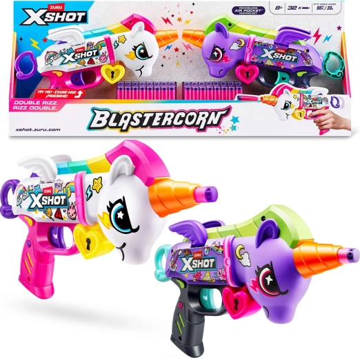 X-Shot Blastercorn – eenhoornpistool, set van 2 stuks met 32 darts