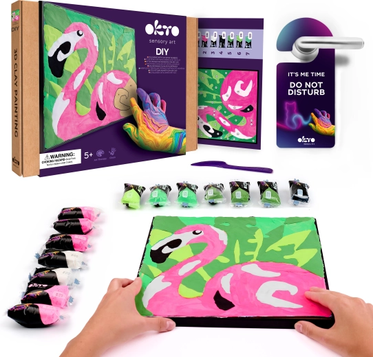 Okto Flamingo – creatieve set schilderen met klei op nummer 29 × 29 cm