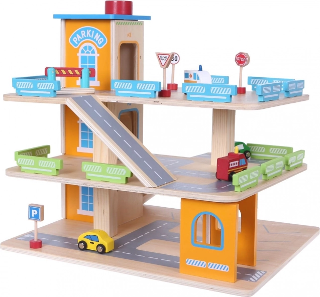Houten garage met lift en autootjes