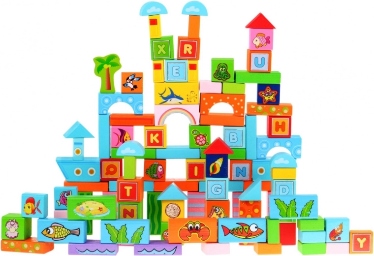 Set houten blokken Oceaan - 100 stuks