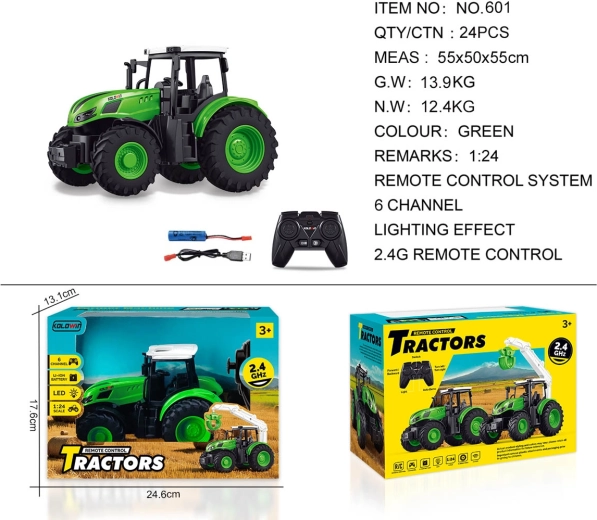 Groene op afstand bestuurbare tractor 1:24