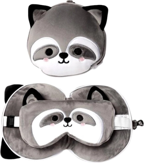 Reiskussentje met oogmasker Relaxeazzz wasbeer - 1 stuk