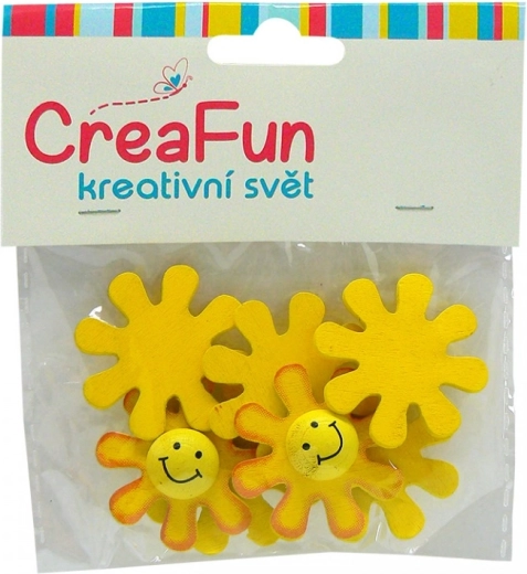 Houten decoraties zonnetjes 3,5 cm, 8 stuks