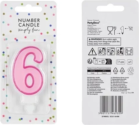 Roze taartkaars cijfer 6