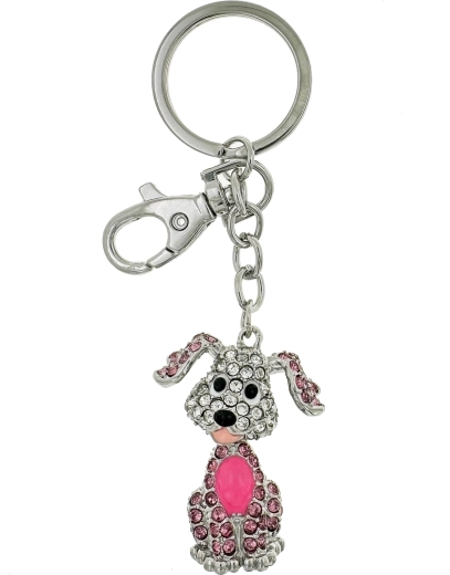Sleutelhanger met hond en roze steen