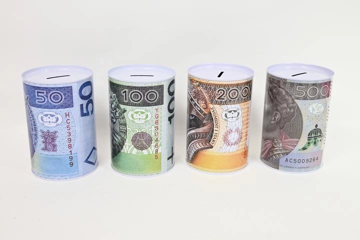 Metalen spaarpot met bankbiljetmotief