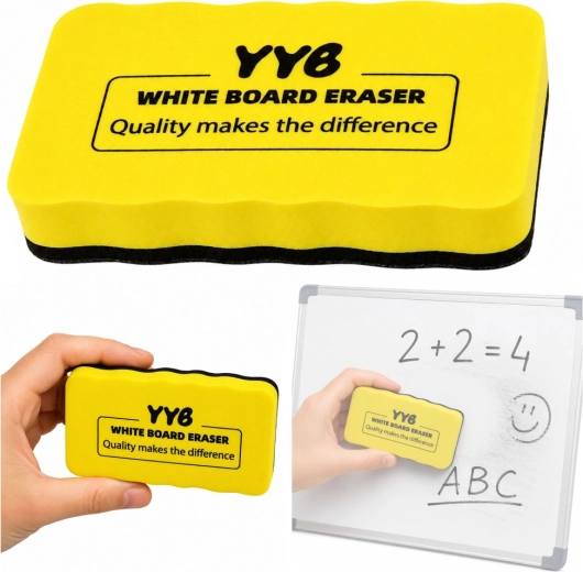 Magnetische wisser voor droog uitwisbaar bord van schuim en vilt geel 10,5 cm - 1 stuk