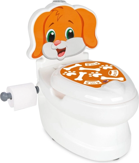 Kinderpotje in de vorm van een toilet, hondje, met doorspoelgeluid en toiletpapierhouder
