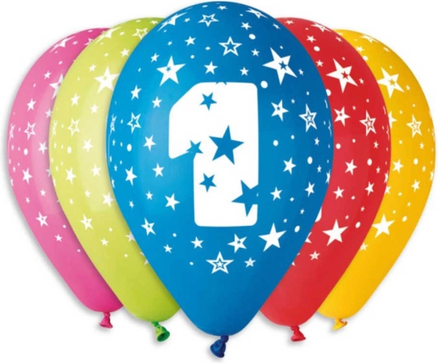 Gemar latex ballonnen met opdruk cijfer 1 (30 cm) – 5 stuks