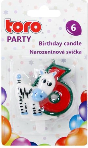 Tortaars kaars nummer 6 met paardje TORO, 5 cm, prikbaar