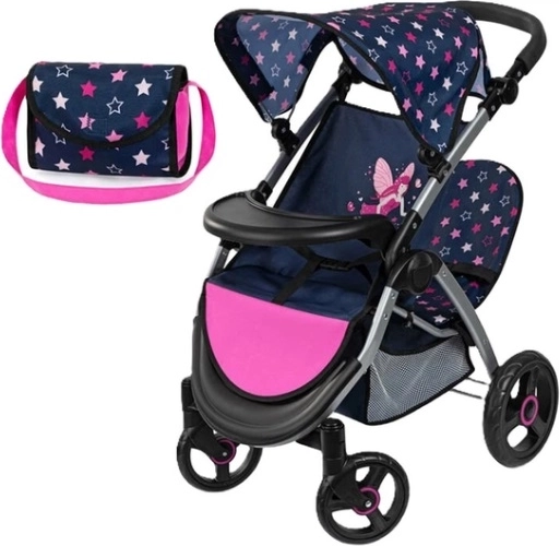 Bayer dubbele poppenwagen twin met tas