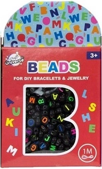 Set kralen - lettertjes zwart + 1 meter koord