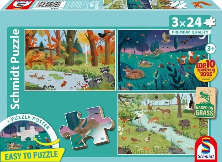 Schmidt puzzel Bos- en weidedieren 3×24 stukjes