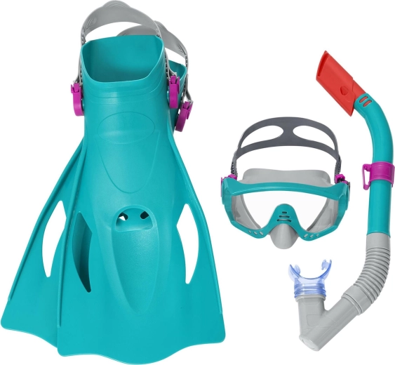 Turquoise snorkelset BESTWAY – masker, snorkel en verstelbare vinnen 41–46