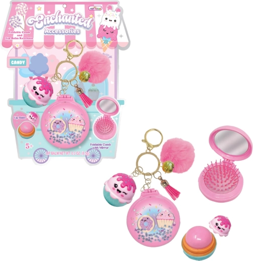 Sleutelhanger met lippenbalsem en mini kam – Snoepjes - 1 stuk