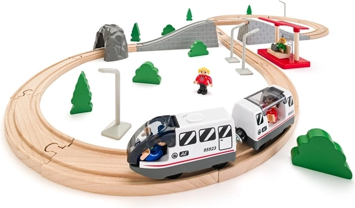 Woody houten treinbaan in de vorm van een acht met elektrische trein
