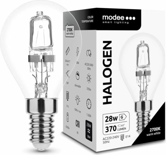 Modee halogeenlamp Mini Globe G45 28 W E14, 370 lm, warmwit