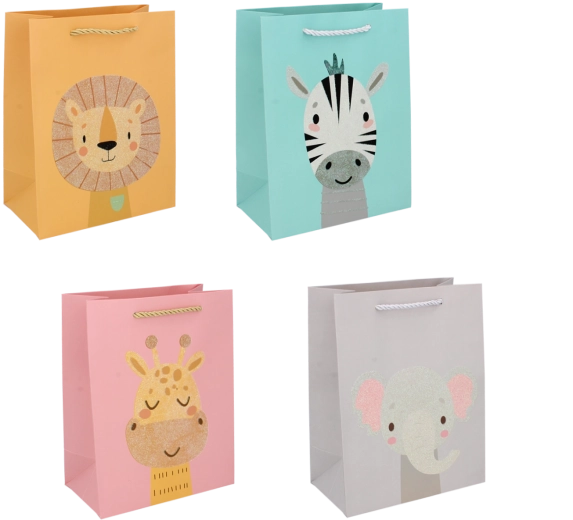 Kleurige cadeauzak met dieren 23 × 18 × 10 cm