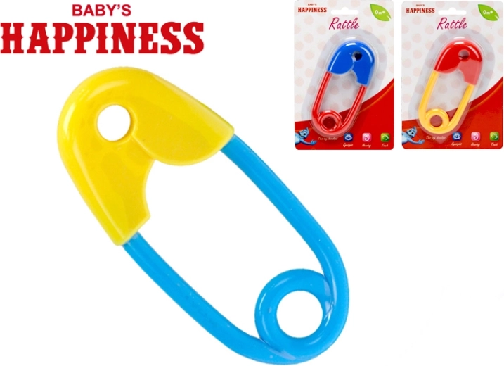 Rammelaar veiligheidsspeld 12 cm Baby’s Happiness, 3 kleuren, vanaf 0 maanden