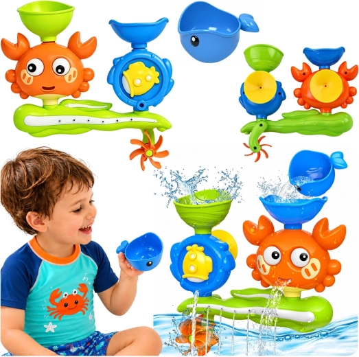 Badijspeelgoed met krab en walvis met waterval