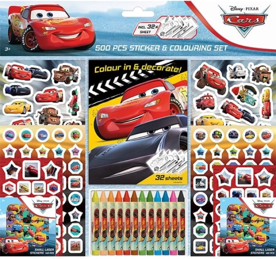 Sticker-/plakset met kleurplaten en waskrijtjes Auto’s (500 stuks)