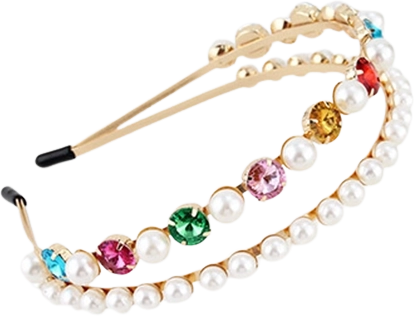 Roze dubbele haarband met edelstenen en parels