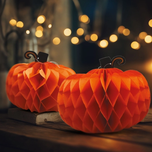 Halloween papieren decoratie – pompoenlampionnen 25/30 cm, 2 stuks