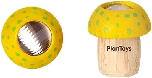 PlanToys caleidoscoop in de vorm van een gele paddenstoel